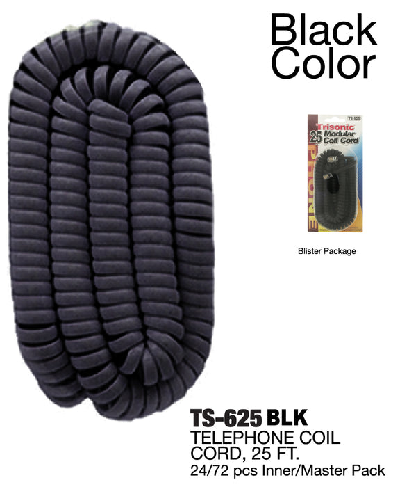TS-625 BLK -  Telephone Coil Cord