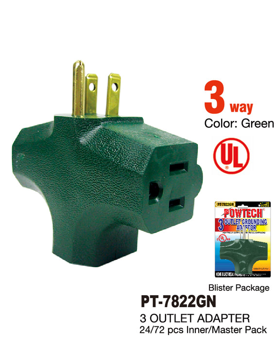 PT-7822GN - 3 Outlet UL Adapter