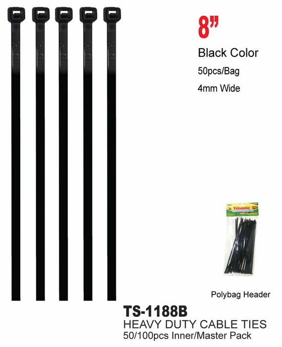 TS-1188B - Heavy Duty Black Cable Tie (8 in.)