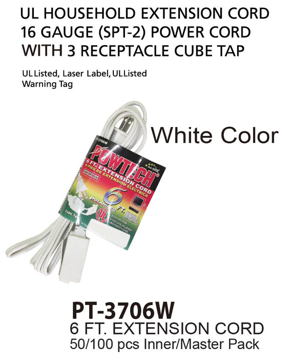 PT-3706W - White UL Extension Cord (6 ft.)