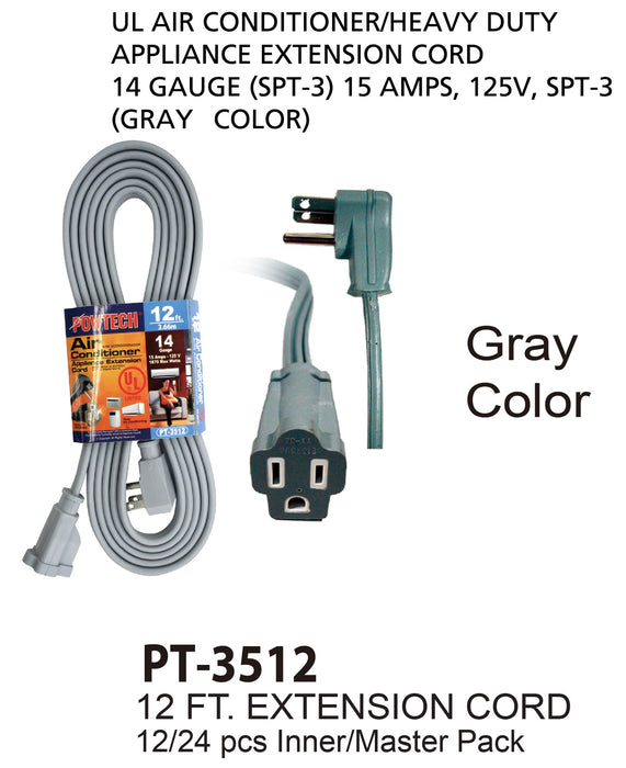 PT-3512 GRY - Gray UL Air Conditioner Cord (12 ft.)