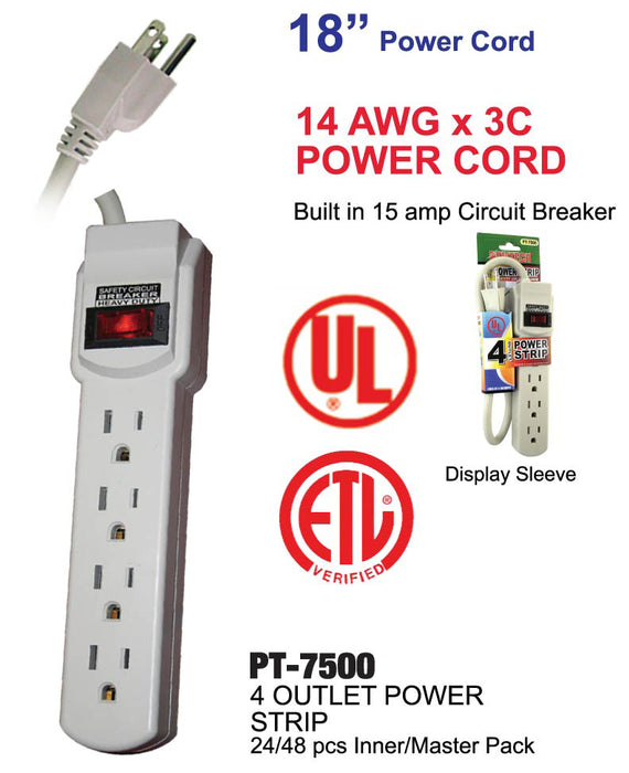 PT-7500 - 4 Outlet UL Power Strip