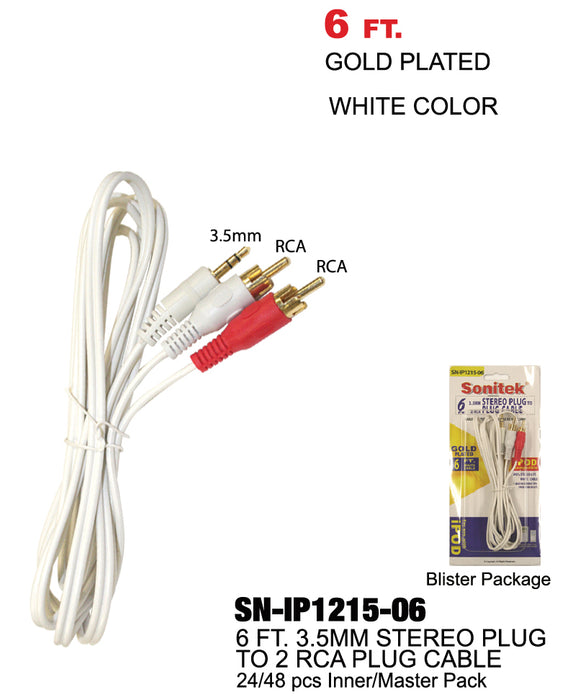 SN-IP1215-06 - 3.5mm Stereo Plug to 2 RCA Plugs (6 ft.)