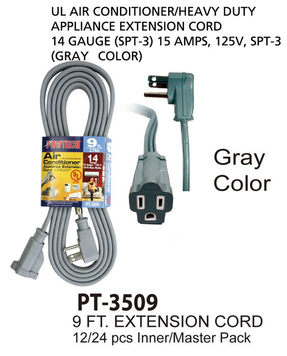 PT-3509 GRY - Gray UL Air Conditioner Cord (9 ft.)