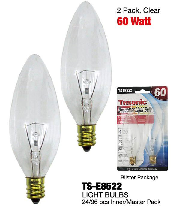 TS-E8522 - Clear Torpedo Shaped Candelbra Base Bulbs (60 Watts)