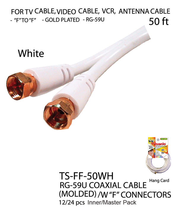 TS-FF-50WH - RG-59U Coaxial Cable - White (50 ft.)