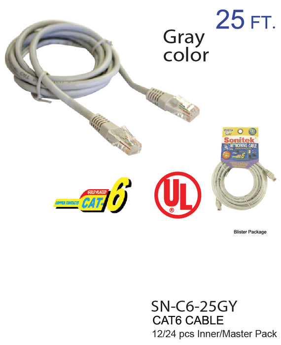 SN-C6-25GY - 25' UL Gray Cat 6