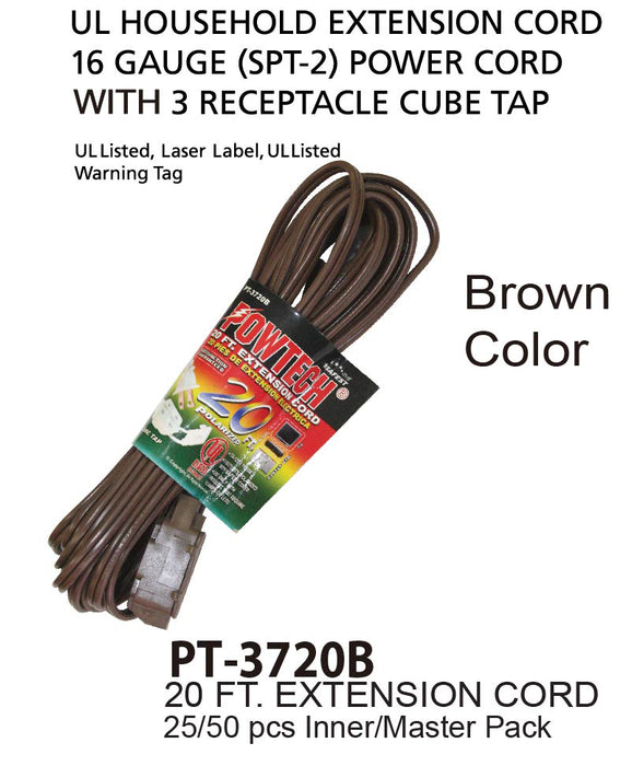 PT-3720B - Brown UL Extension Cord (20 ft.)