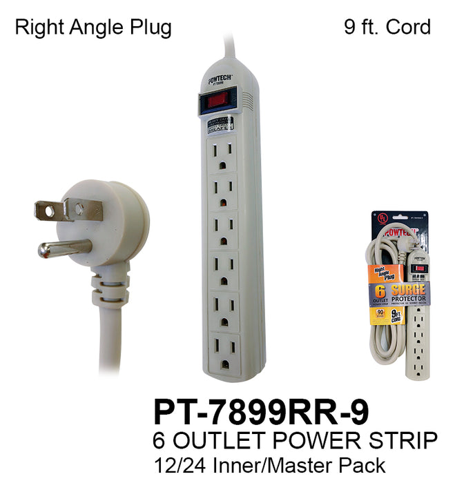 PT-7899RR-9 - 6 Outlet UL Power Strip w/ Right Angle Plug
