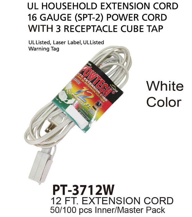 PT-3712W - White UL Extension Cord (12 ft.)