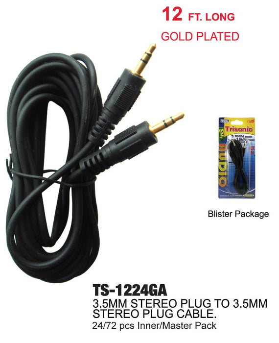 TS-1224GA - 3.5mm Stereo Plug to 3.5mm Stereo Plug (12 ft.)