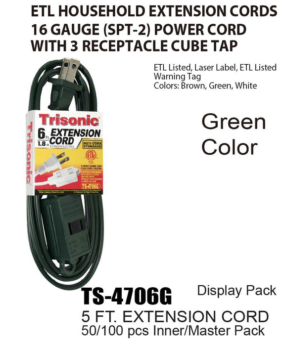 TS-4706G - Green ETL Extension Cords (6 ft.)