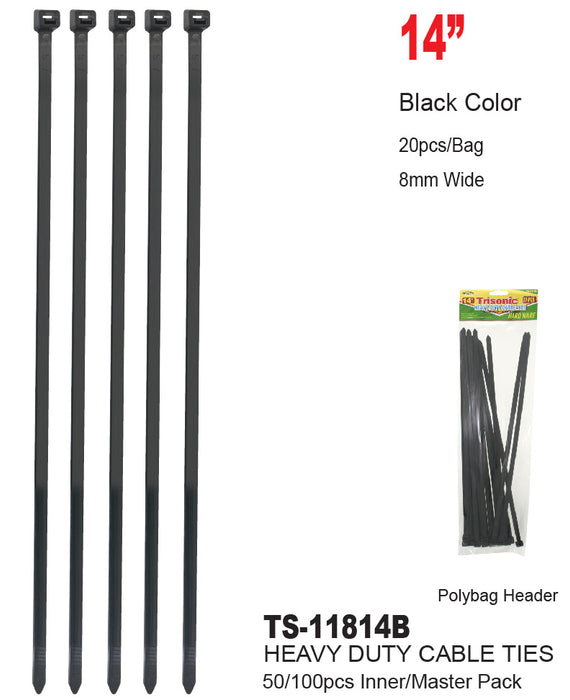 TS-11814B - Heavy Duty Black Cable Tie (14 in.)