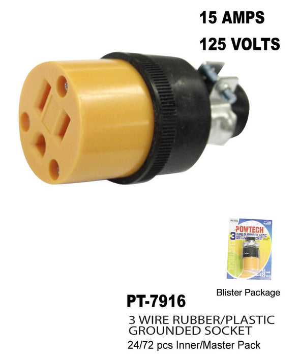 PT-7916 - 3 Wire Rubber/Plastic Grounded Socket