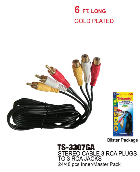 TS-3307GA - 3 RCA Plugs to 3 RCA Jacks (6 ft.)