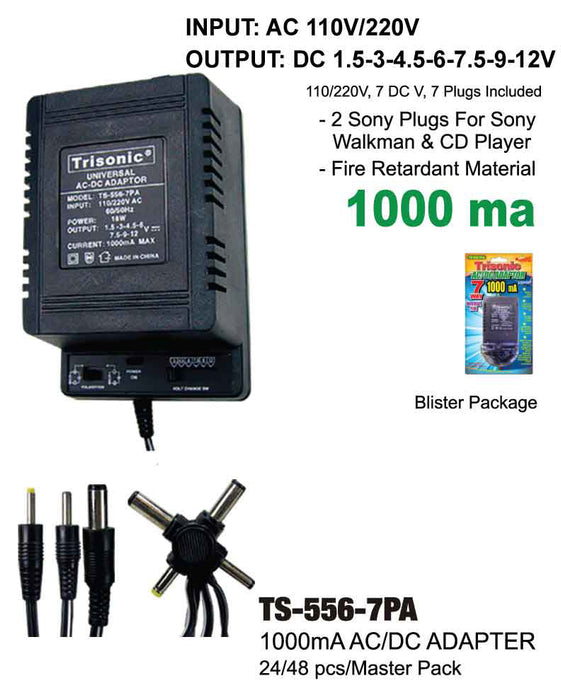 TS-556-7PA - AC/DC Adapter (1000mA)