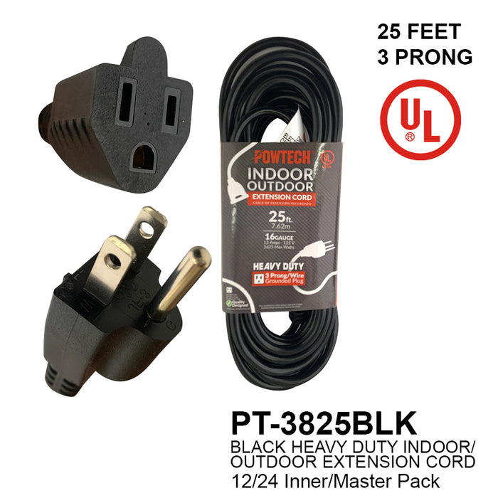 PT-3825BLK - 25' HEAVY DUTY EXTENSION CORD BLACK