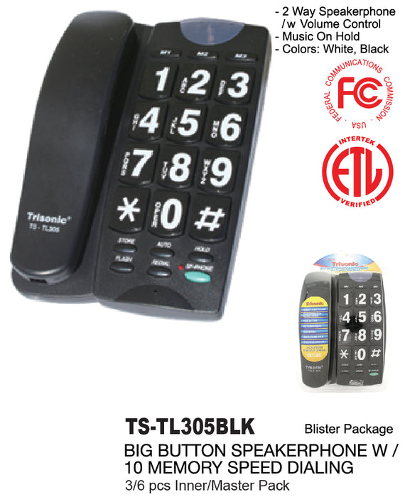 TS-TL305 BLK - Big Button Speaker Phone w/ Memory