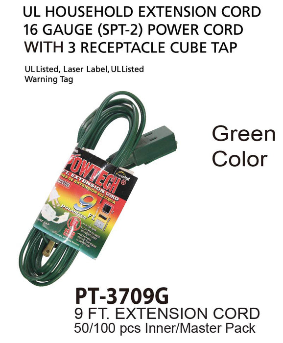 PT-3709G - Green UL Extension Cord (9 ft.)
