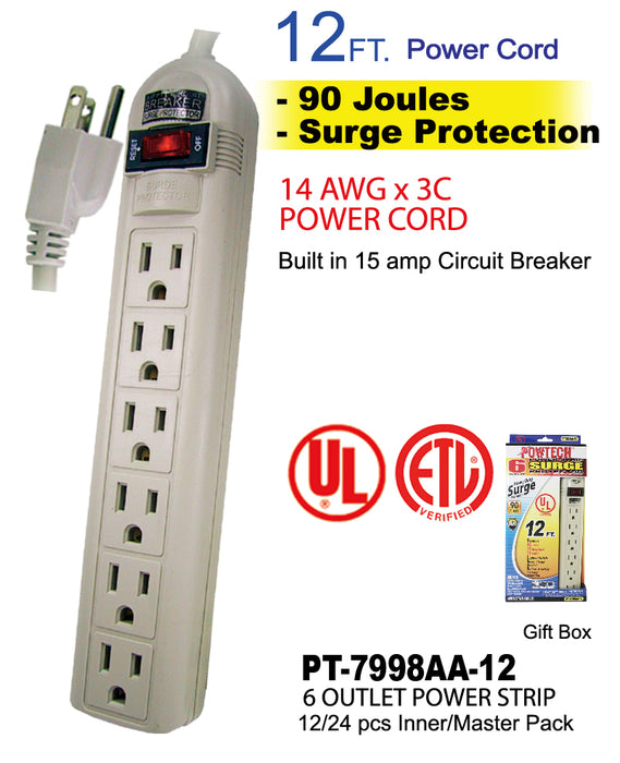 PT-7898AA-12 - 6 Outlet UL Power Strip