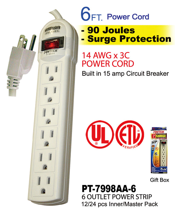 PT-7898AA-6 - 6 Outlet UL Power Strip