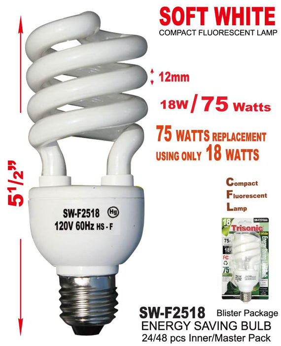 SW-F2518 - Energy Saving Large Spiral Soft White Bulb (18W/75W)