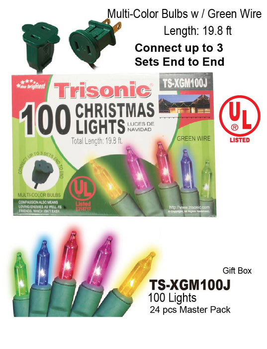 TS-XGM100J - Multi-color Christmas Lights w/ Green Wire (100 Lights)