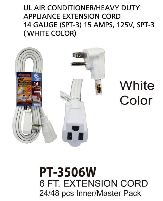 PT-3506 WHT - White UL Air Conditioner Cord (6 ft.)