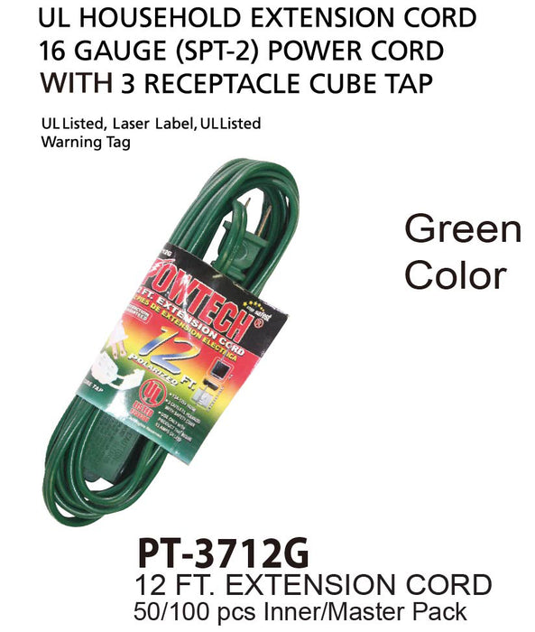 PT-3712G - Green UL Extension Cord (12 ft.)