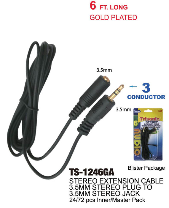 TS-1246GA - 3.5mm Stereo Plug to 3.5mm Stereo Jack (6 ft.)