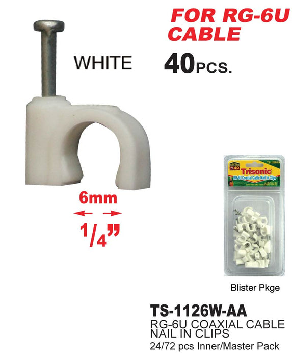 TS-1126W-AA - RG-6U Coaxial Clips (White)