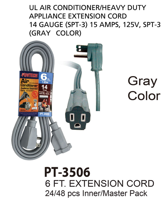 PT-3506 GRY - Gray UL Air Conditioner Cord (6 ft.)
