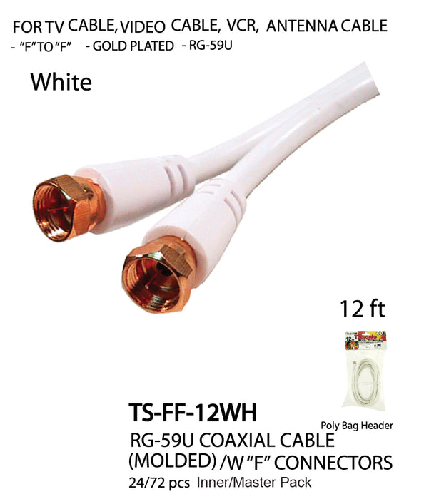 TS-FF-12WH - RG-59U Coaxial Cable - White (12 ft.)