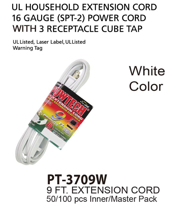 PT-3709W - White UL Extension Cord (9 ft.)