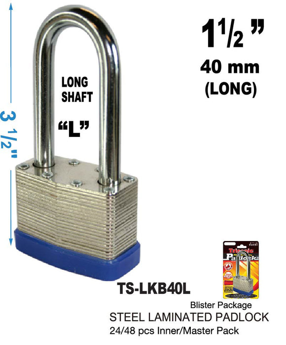 TS-LKB40L - Steel Laminated Padlock - Long Shaft (1«")