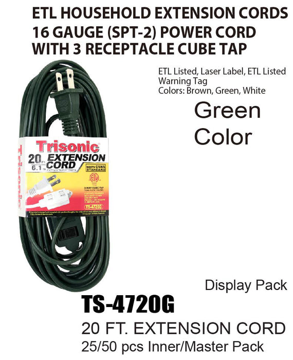 TS-4720G - Green ETL Extension Cords (20 ft.)