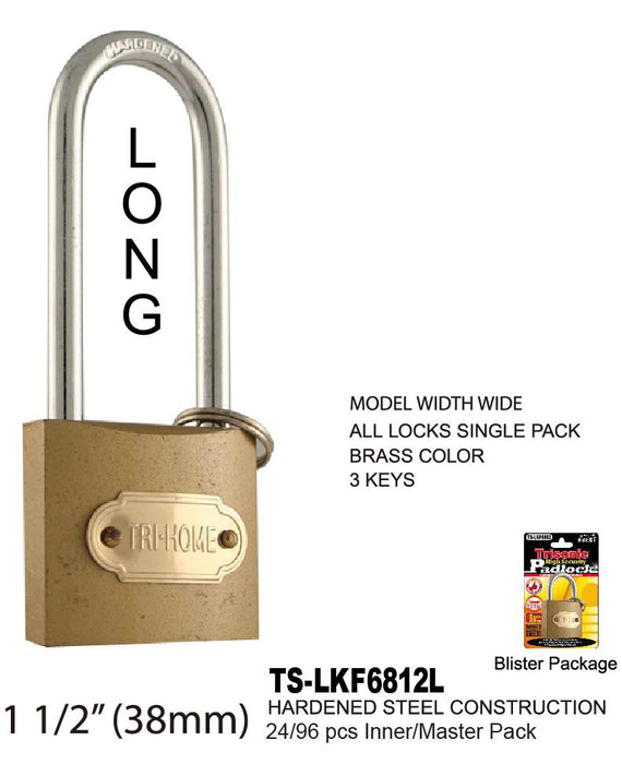 TS-LKF6812L - Brass Colored Steel Padlock - Long Shaft (1«")