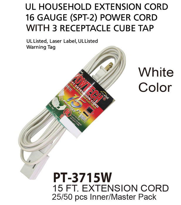PT-3715W - White UL Extension Cord (15 ft.)