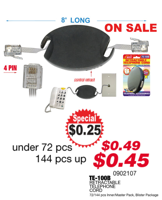 TE-100B - Retractable Telephone Cord **
