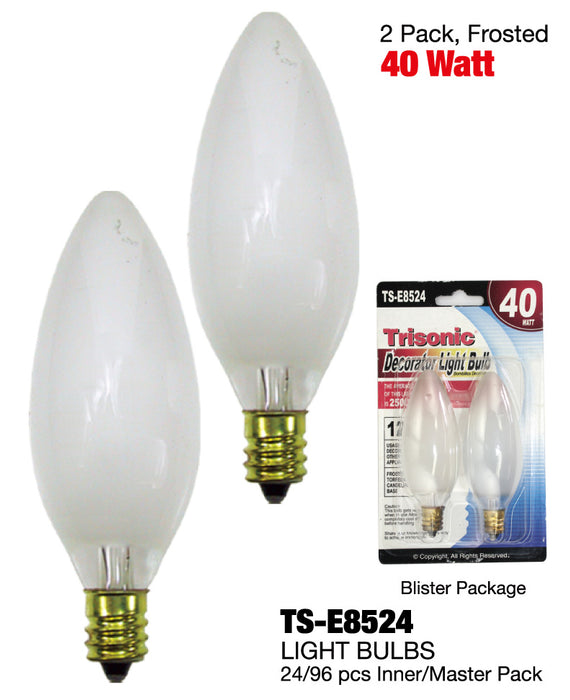 TS-E8524 - Frosted Torpedo Shaped Candelbra Base Bulbs (40 Watts)