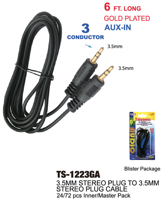 TS-1223GA - 3.5mm Stereo Plug to 3.5mm Stereo Plug (6 ft.)
