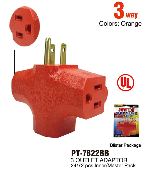 PT-7822BB - 3 Outlet UL Adapter