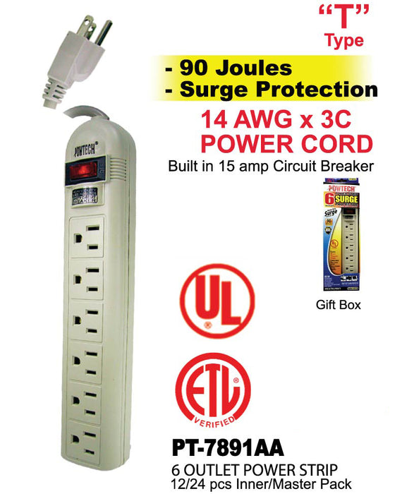 PT-7891AA - 6 Outlet UL "T" Type Power Strip