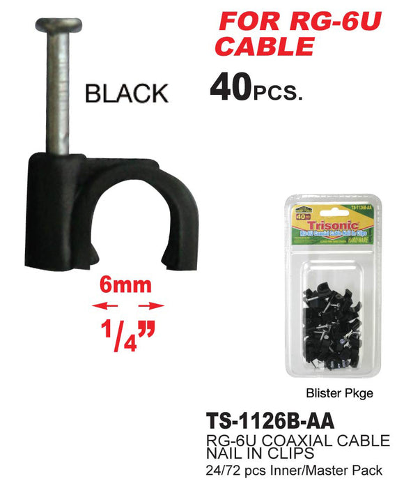 TS-1126B-AA - RG-6U Coaxial Clips (Black)